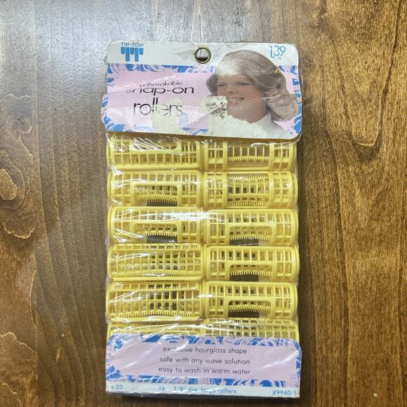 Vintage Tip Top Snap On 7/8” Unbreakable Plastic Hair Rollers - Yellow 16 Count - Picture 2 of 9